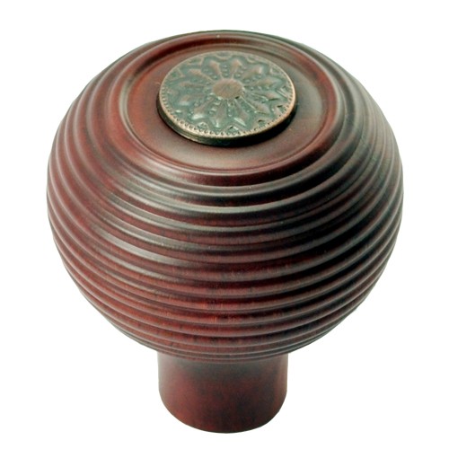55mm Round Wooden Cabinet Knob with Antique Copper Coin 